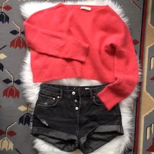 Hot pink angora cropped sweater